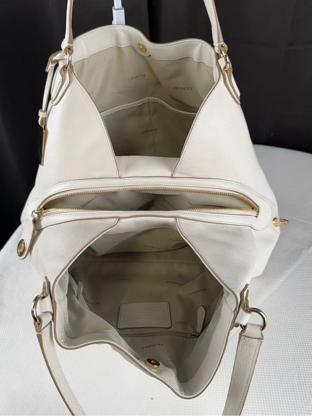 Coach Cream Leather Studded Shoulder Tote